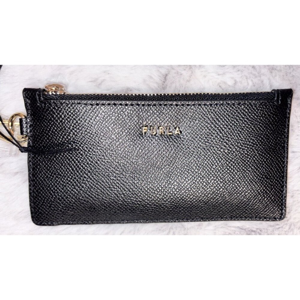 Furla Classic Credit Card Case Leather Wallet Black NWT - Picture 2 of 6